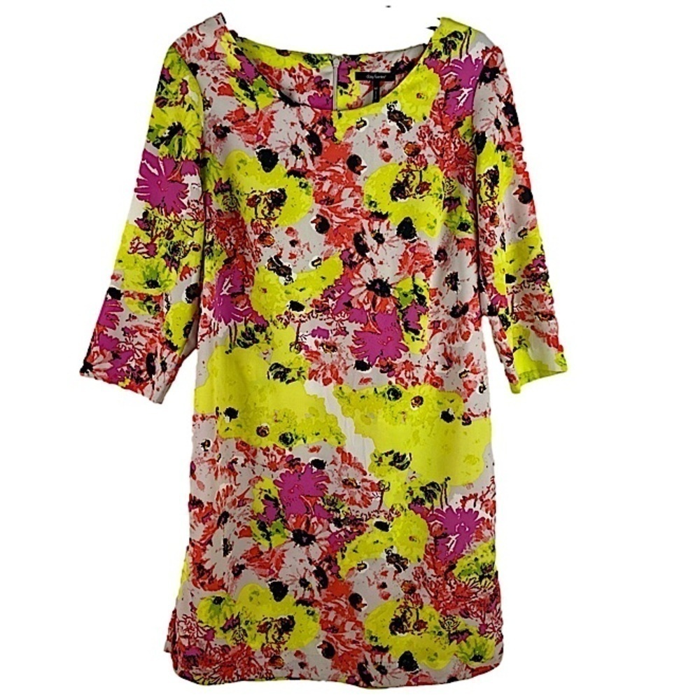 Daisy Fuentes Neon Floral Sheath Dress Women’s Size Medium